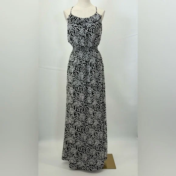 NWT Banana Republic Black White Leaf Print Maxi Dress Sz 4 Sleeveless Racerback - Picture 3 of 13